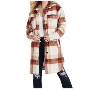 Maurices Womens Brown Plaid Longline Shacket Size Medium